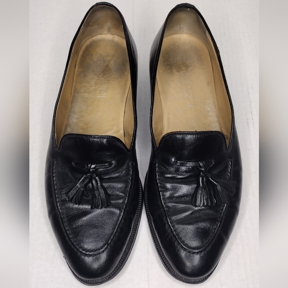Gucci Men's Black Leather Tassel Slip On Dress Loafers Size 9.5 - Picture 9 of 15